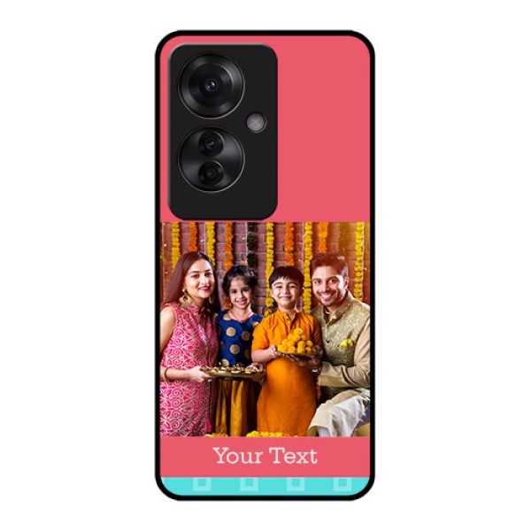 Oppo F25 Pro 5G Custom Glass Phone Case - Peach & Blue Color Design