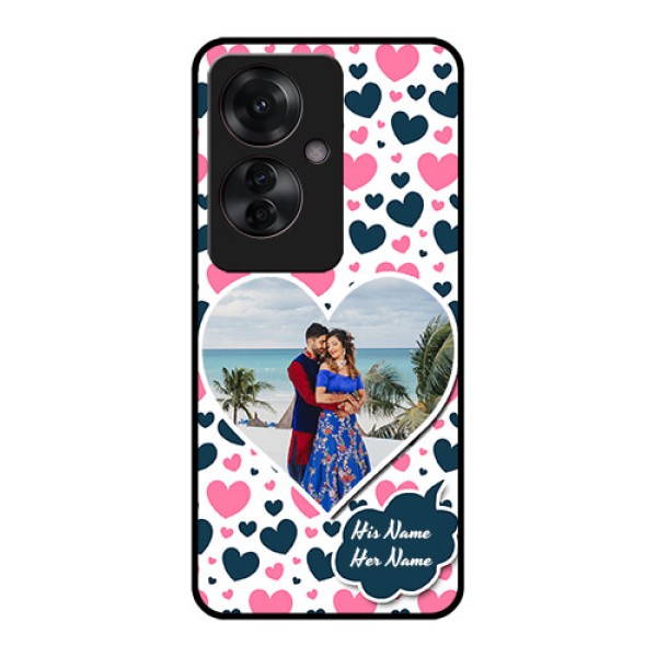 Oppo F25 Pro 5G Custom Glass Phone Case - Pink & Blue Heart Design