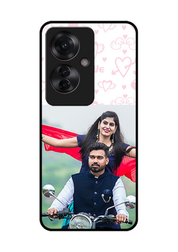 Oppo F25 Pro 5G Custom Glass Phone Case - Pink Flying Heart Design
