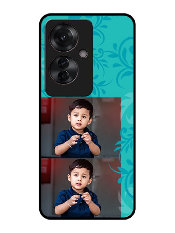 Custom Oppo F25 Pro 5G Custom Glass Phone Case - With Photo And Green Floral Design