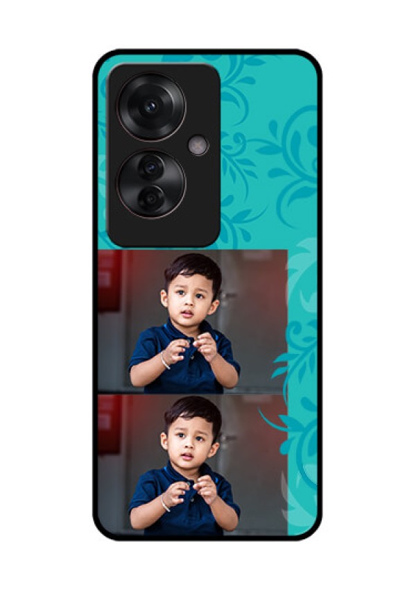 Oppo F25 Pro 5G Custom Glass Phone Case - With Photo And Green Floral Design