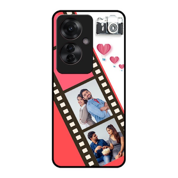 Oppo F25 Pro 5G Custom Glass Phone Case - 3 Image Holder With Film Reel