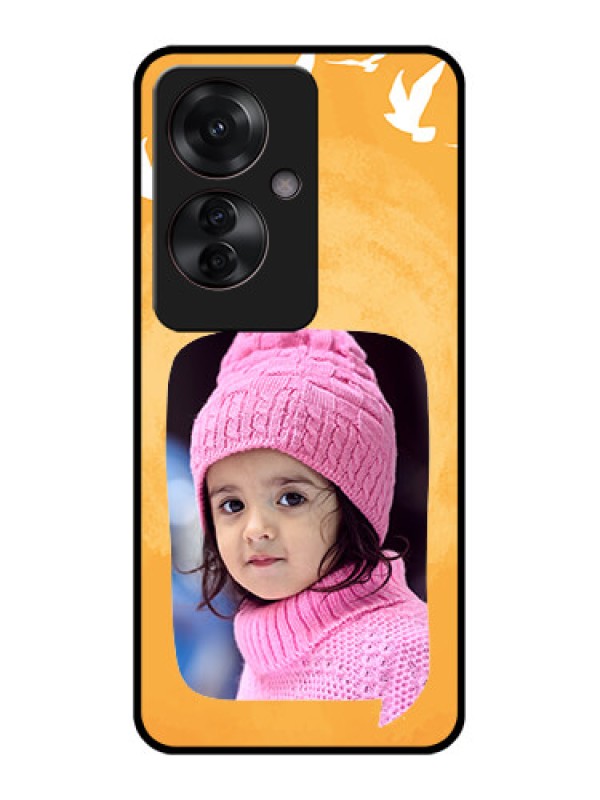 Custom Oppo F25 Pro 5G Custom Glass Phone Case - Water Color Design With Bird Icons