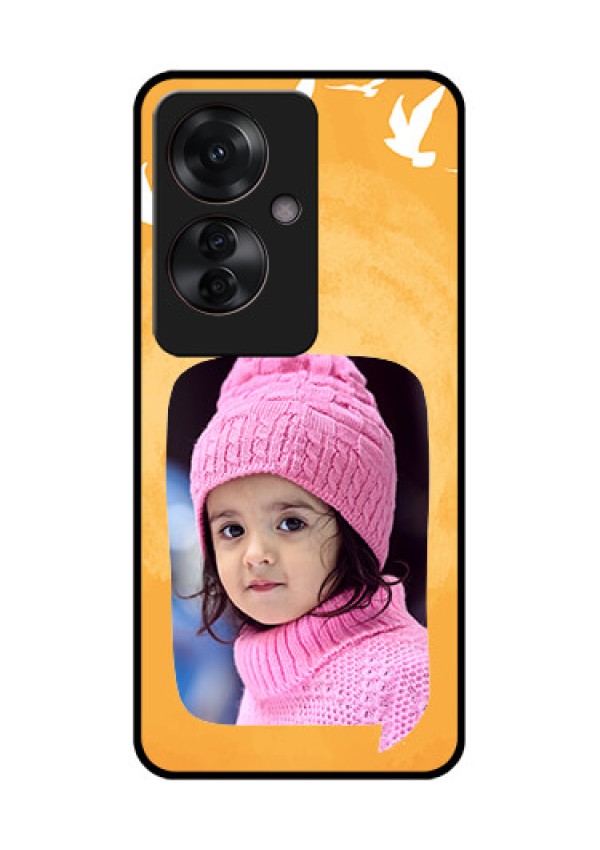 Oppo F25 Pro 5G Custom Glass Phone Case - Water Color Design With Bird Icons