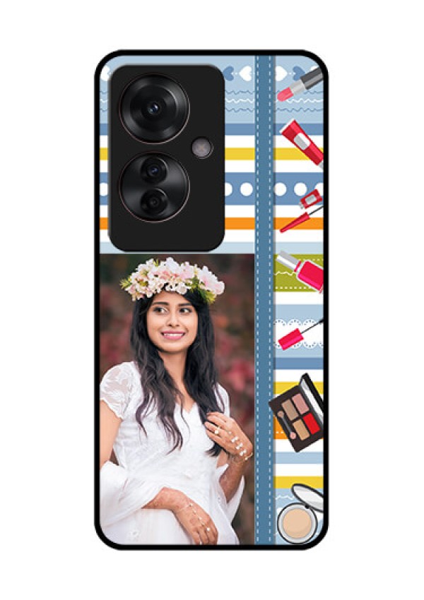 Oppo F25 Pro 5G Custom Glass Phone Case - Makeup Icons Design