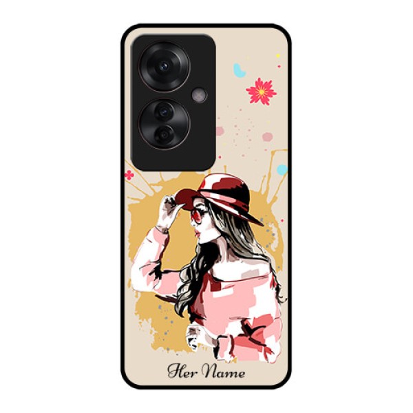 Oppo F25 Pro 5G Custom Glass Phone Case - Women With Pink Hat Design Oppo F25 Pro 5G Custom Glass Phone Case - Women With Pink Hat Design