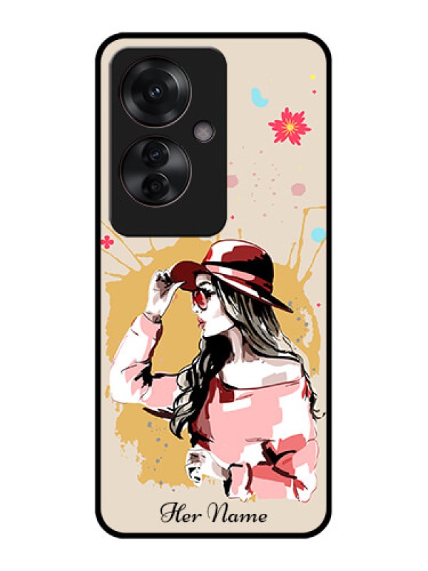 Custom Oppo F25 Pro 5G Custom Glass Phone Case - Women With Pink Hat Design