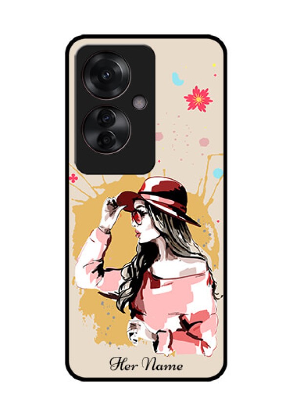 Oppo F25 Pro 5G Custom Glass Phone Case - Women With Pink Hat Design