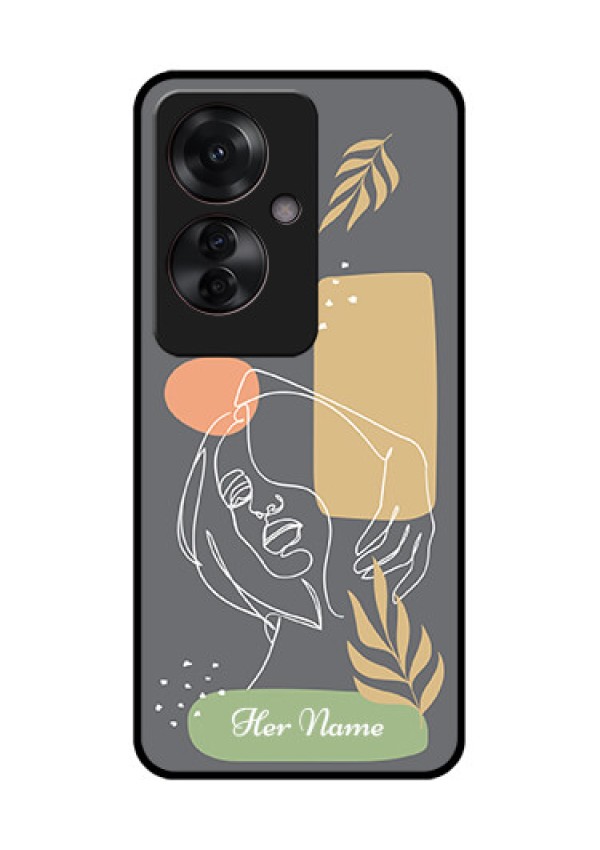 Oppo F25 Pro 5G Custom Glass Phone Case - Gazing Woman Line Art Design