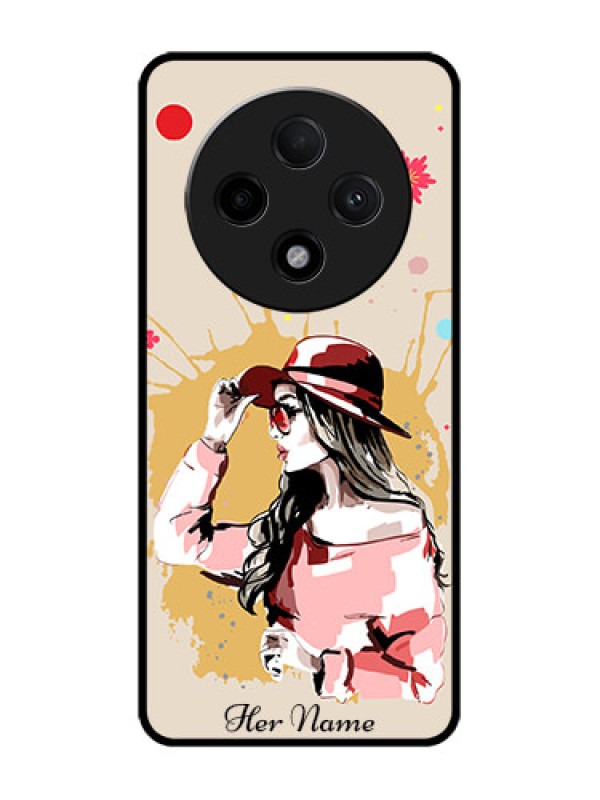 Custom Oppo F27 Pro Plus 5G Custom Glass Phone CaseWomen With Pink Hat Design