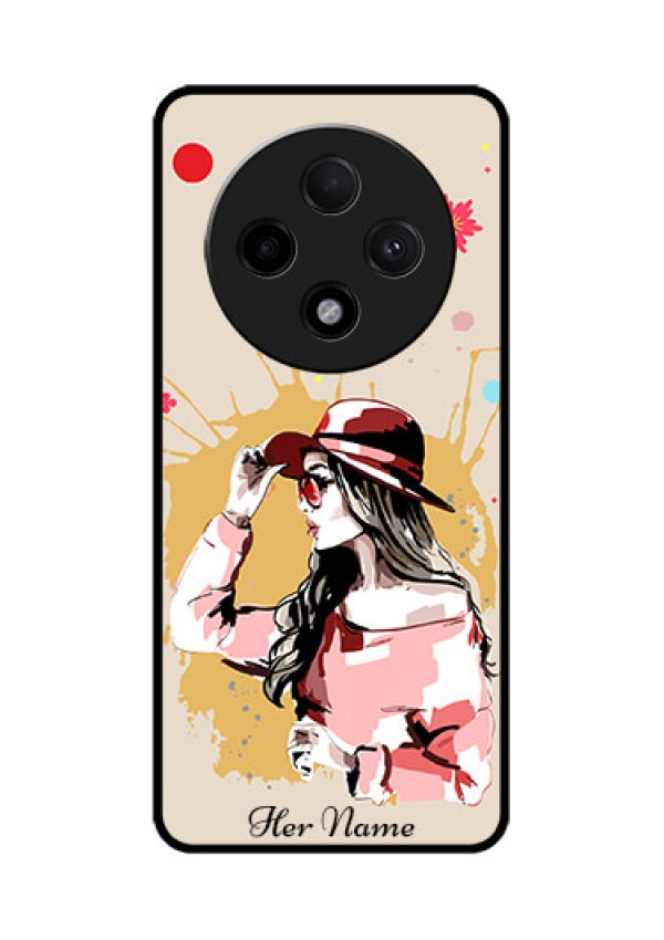 Oppo F27 Pro Plus 5G Custom Glass Phone CaseWomen With Pink Hat Design