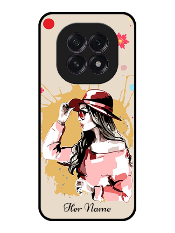 Custom Oppo F29 5G Custom Glass Phone Case - Women With Pink Hat Design