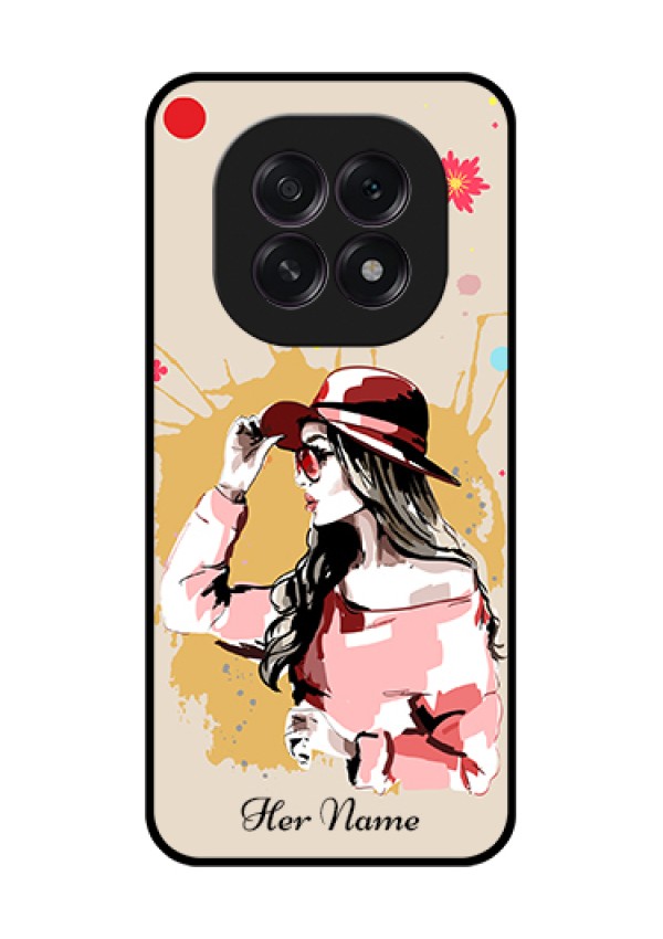 Oppo F29 5G Custom Glass Phone Case - Women With Pink Hat Design