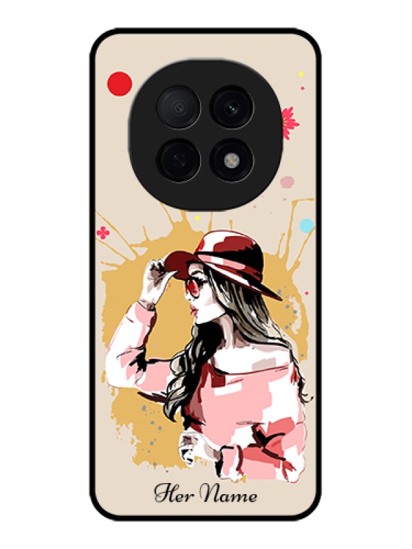 Custom Oppo F29 Pro 5G Custom Glass Phone Case - Women With Pink Hat Design