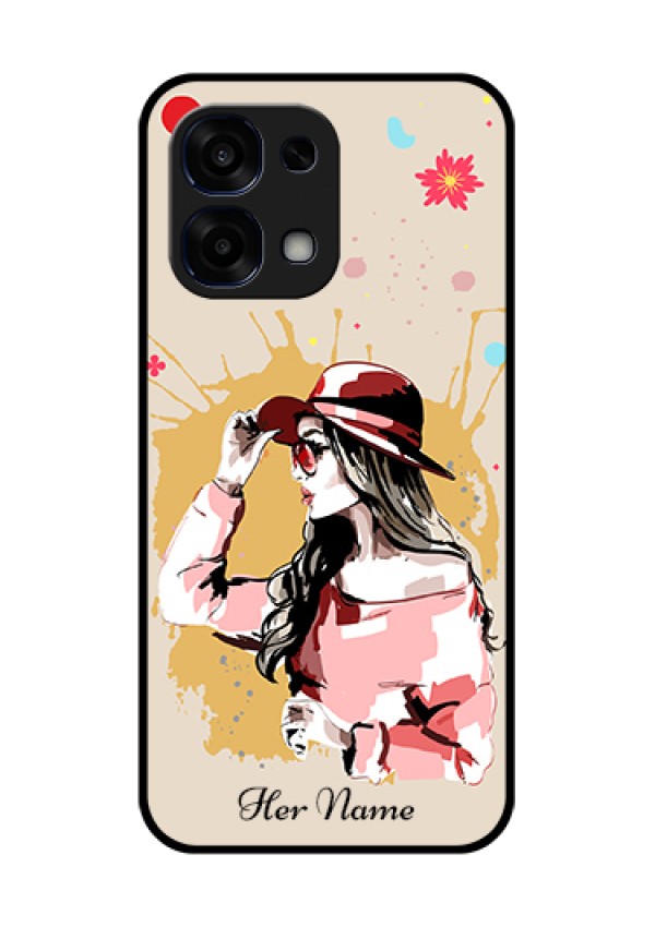 Oppo F31 5G Custom Glass Phone Case - Women With Pink Hat Design