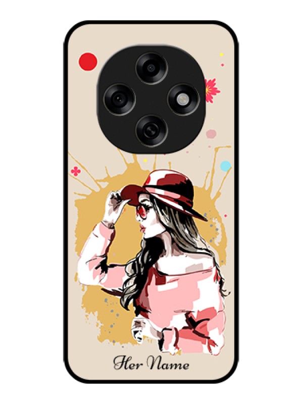 Custom Oppo F31 Pro 5G Custom Glass Phone Case - Women With Pink Hat Design