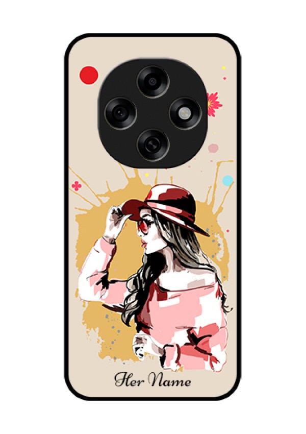 Oppo F31 Pro 5G Custom Glass Phone Case - Women With Pink Hat Design