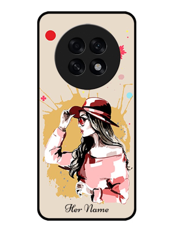 Custom Oppo F31 Pro Plus 5G Custom Glass Phone Case - Women With Pink Hat Design