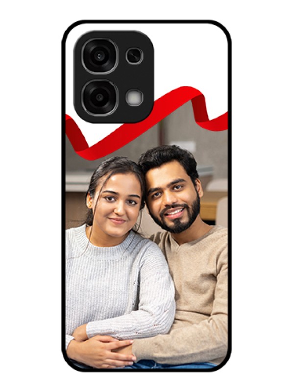 Custom Oppo F33 5G Custom Glass Phone Case - Red Ribbon Frame Design
