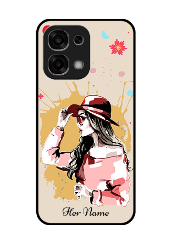 Oppo F33 5G Custom Glass Phone Case - Women With Pink Hat Design