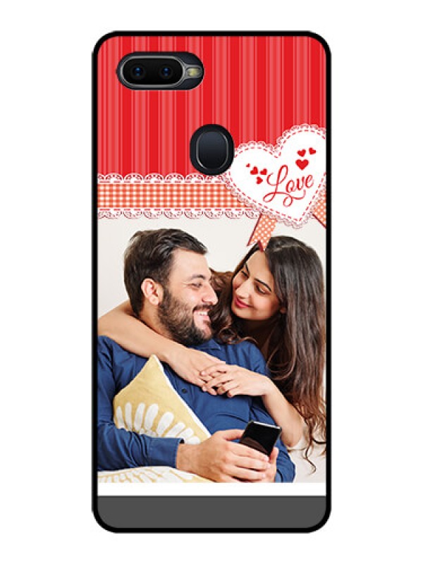 Custom Oppo F9 Pro Custom Glass Mobile Case  - Red Love Pattern Design