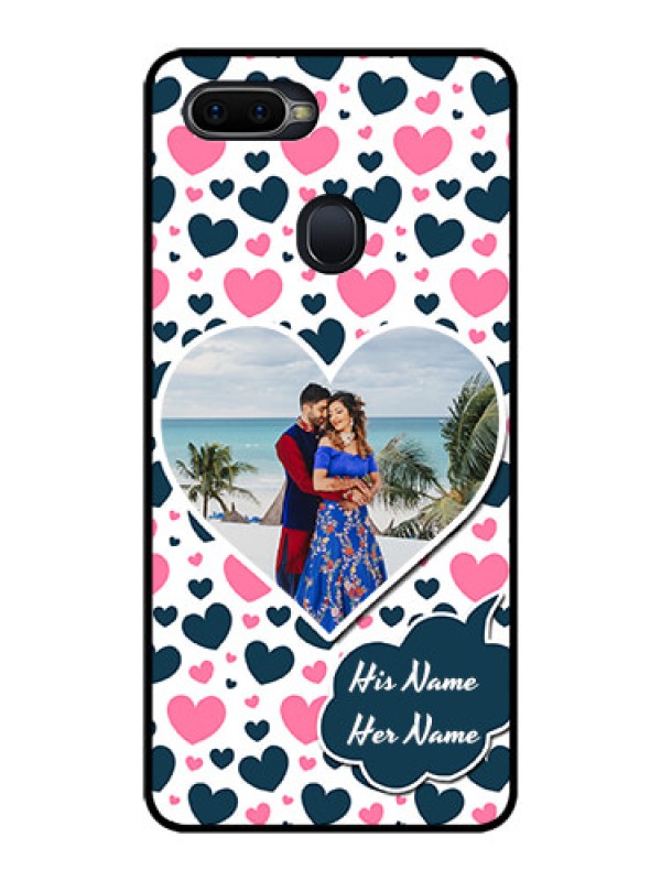 Custom Oppo F9 Pro Custom Glass Phone Case  - Pink & Blue Heart Design