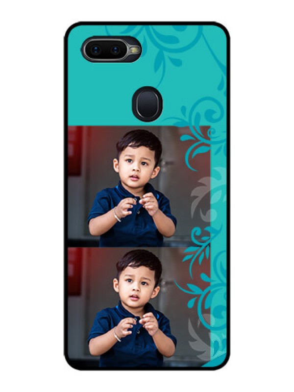 Custom Oppo F9 Pro Personalized Glass Phone Case  - with Photo and Green Floral Design 