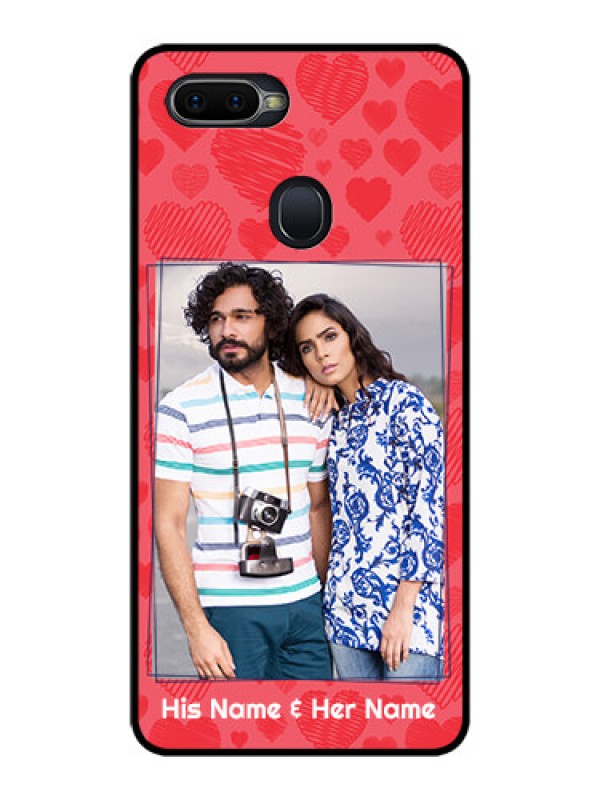 Custom Oppo F9 Pro Photo Printing on Glass Case  - with Red Heart Symbols Design