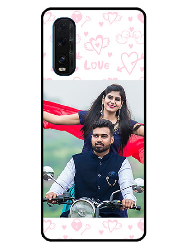 Custom Oppo Find X2 Custom Glass Mobile Case  - Pink Flying Heart Design