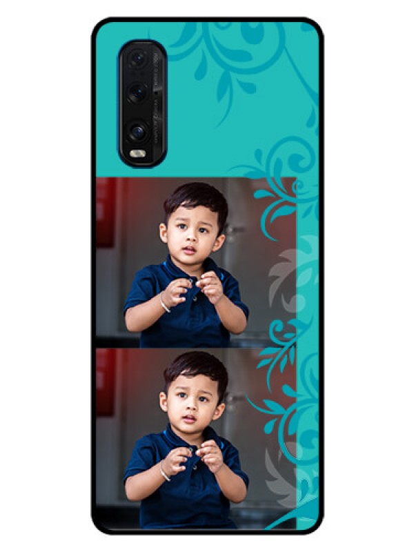 Custom Oppo Find X2 Personalized Glass Phone Case  - with Photo and Green Floral Design 