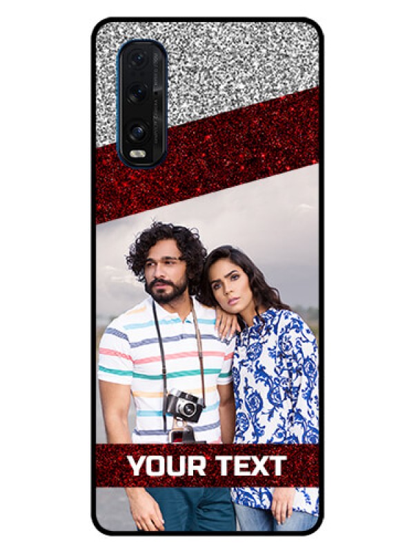 Custom Oppo Find X2 Personalized Glass Phone Case  - Image Holder with Glitter Strip Design
