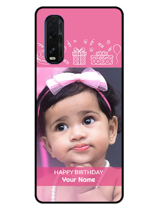 Custom Oppo Find X2 Photo Printing on Glass Case  - with Birthday Line Art Design