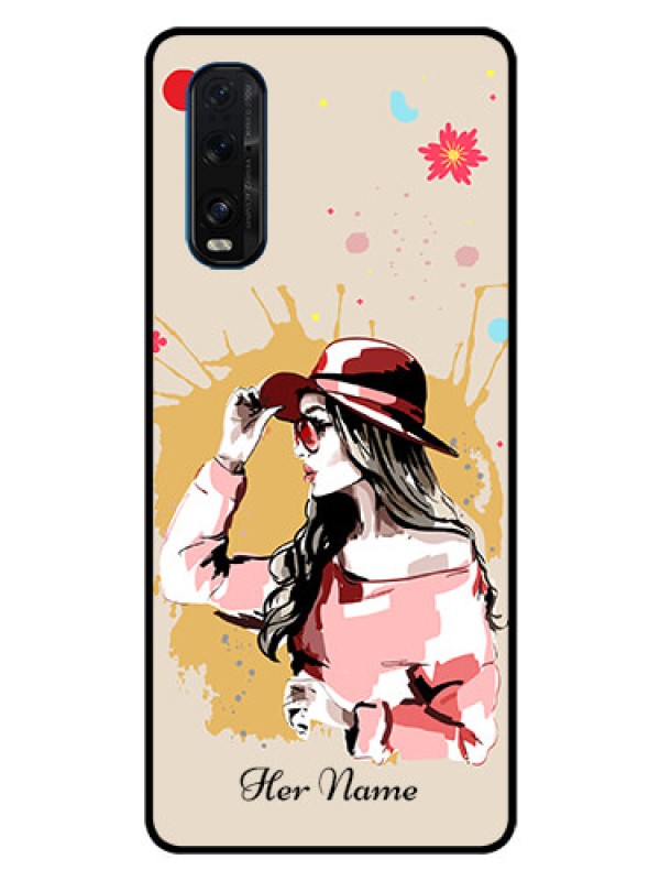 Custom Oppo Find X2 Photo Printing on Glass Case - Women with pink hat Design