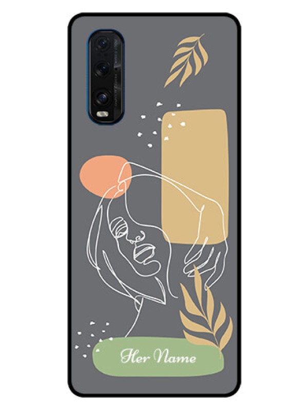 Custom Oppo Find X2 Custom Glass Phone Case - Gazing Woman line art Design