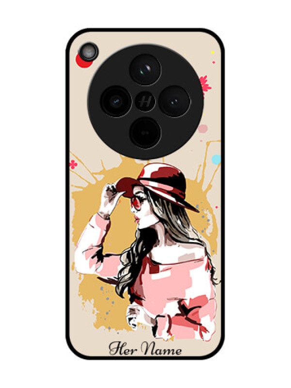 Custom Find X8 5G Custom Glass Phone Case - Women With Pink Hat Design