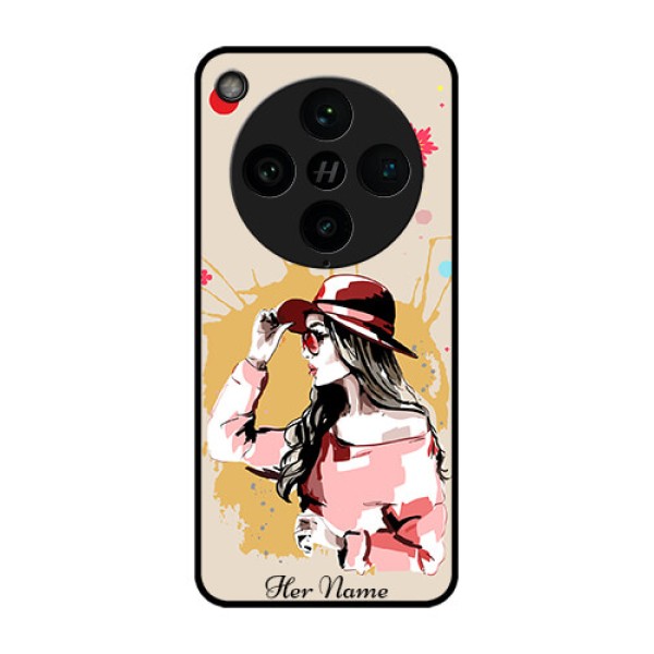 Find X8 Pro 5G Custom Glass Phone Case - Women With Pink Hat Design