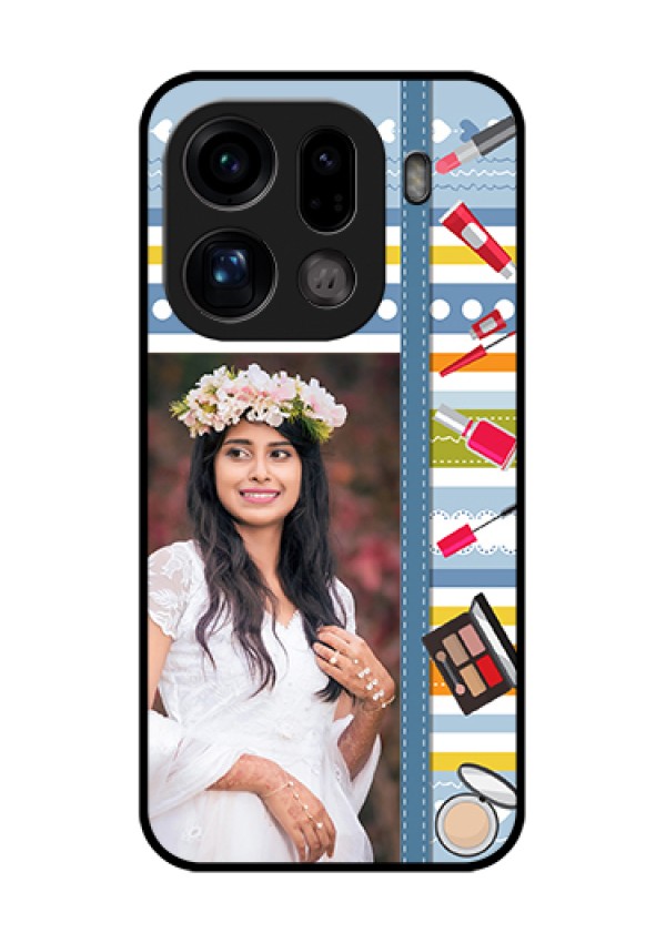 Oppo Find X9 Pro 5G Custom Glass Phone Case - Makeup Icons Design