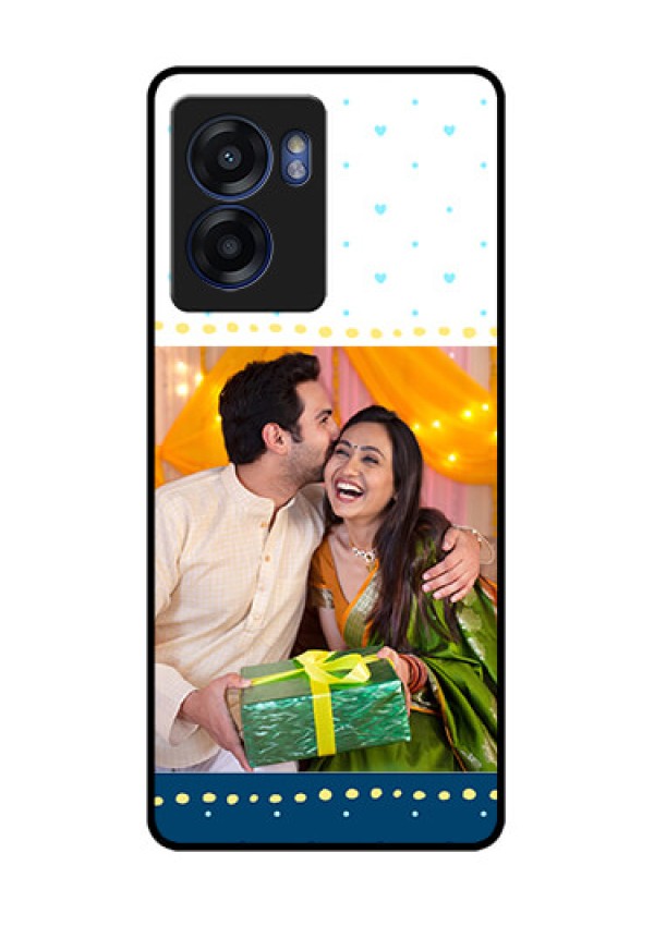 Oppo K10 5G Personalized Glass Phone Case - White and Blue Abstract Design