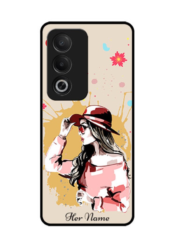 Oppo K12x 5G Custom Glass Phone Case - Women With Pink Hat Design