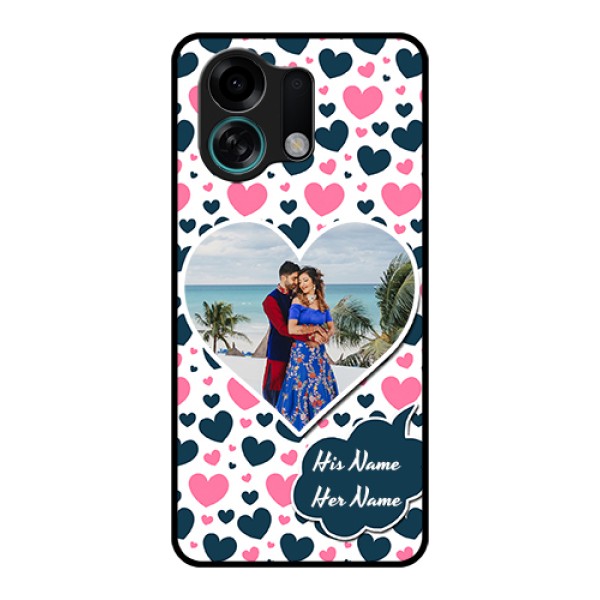 Oppo K13 Turbo 5G Custom Glass Phone Case - Pink & Blue Heart Design