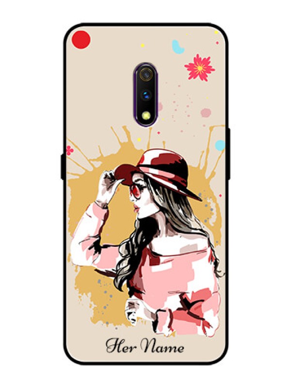 Custom Oppo K3 Photo Printing on Glass Case - Women with pink hat Design