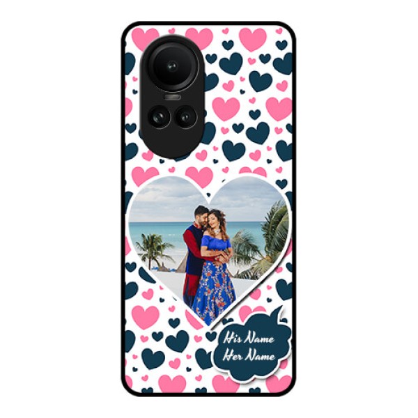 Oppo Reno 10 5G Custom Glass Phone Case - Pink & Blue Heart Design