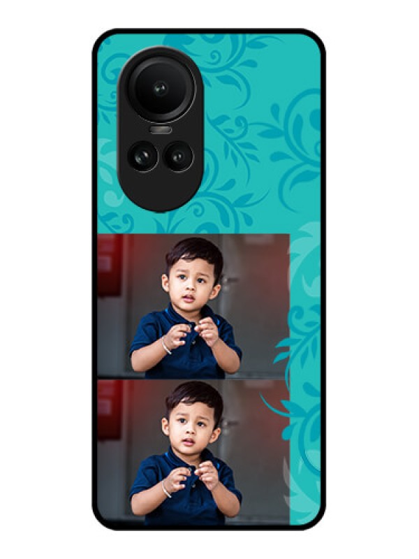 Custom Oppo Reno 10 5G Personalized Glass Phone Case - with Photo and Green Floral Design