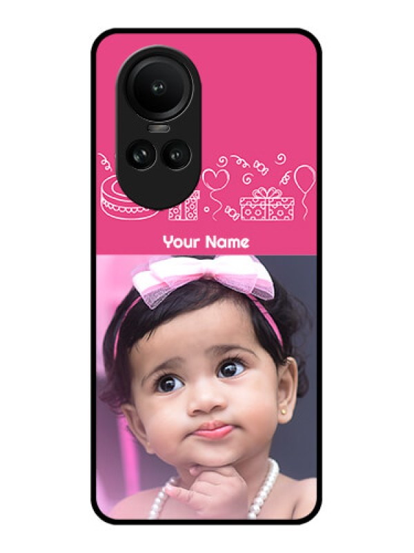 Custom Oppo Reno 10 5G Photo Printing on Glass Case - with Birthday Line Art Design