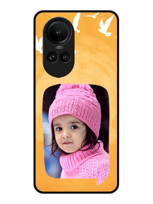 Custom Oppo Reno 10 5G Personalized Glass Phone Case - Water Color Design with Bird Icons