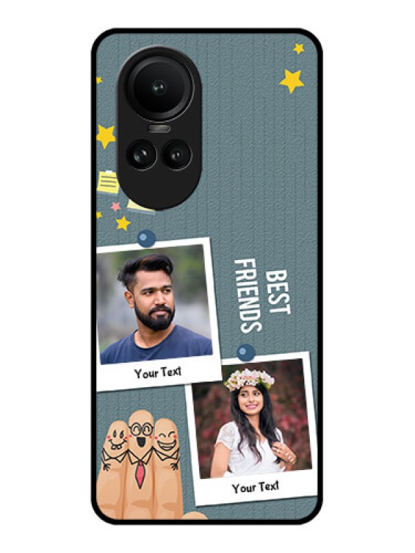 Custom Oppo Reno 10 5G Personalized Glass Phone Case - Sticky Frames and Friendship Design
