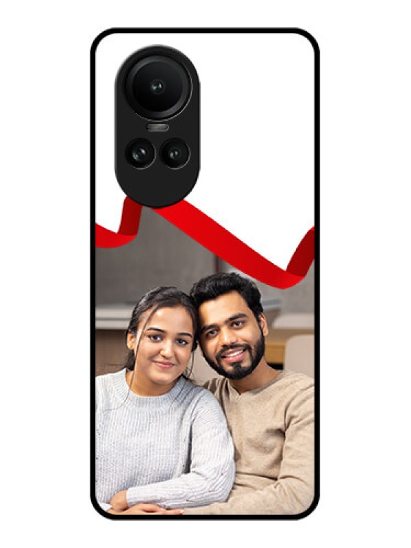 Custom Oppo Reno 10 5G Photo Printing on Glass Case - Red Ribbon Frame Design