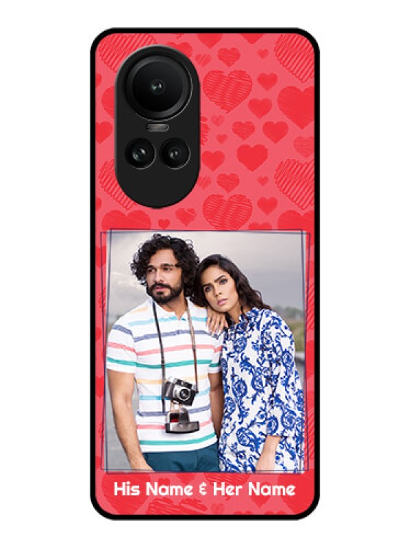 Custom Oppo Reno 10 5G Photo Printing on Glass Case - with Red Heart Symbols Design