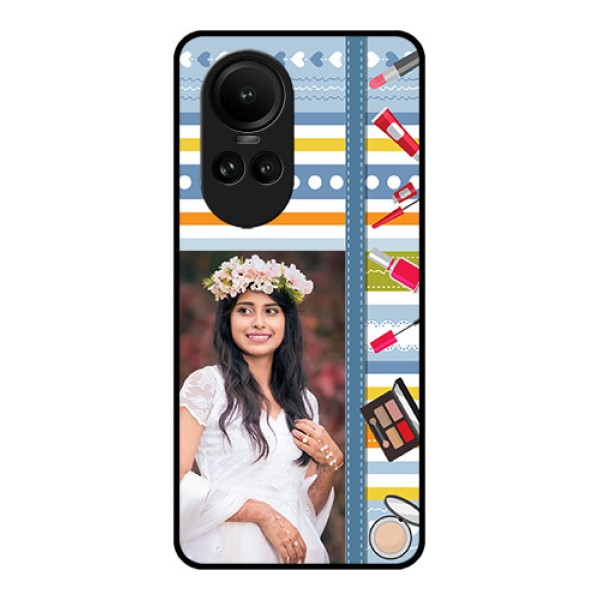 Oppo Reno 10 5G Personalized Glass Phone Case - Makeup Icons Design