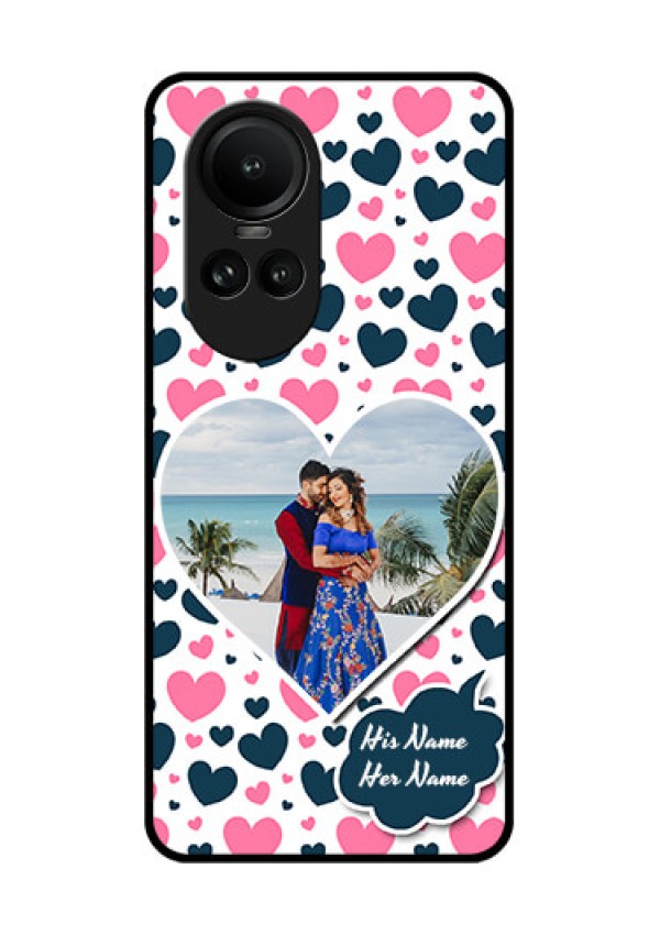 Oppo Reno 10 Pro 5G Custom Glass Phone Case - Pink & Blue Heart Design